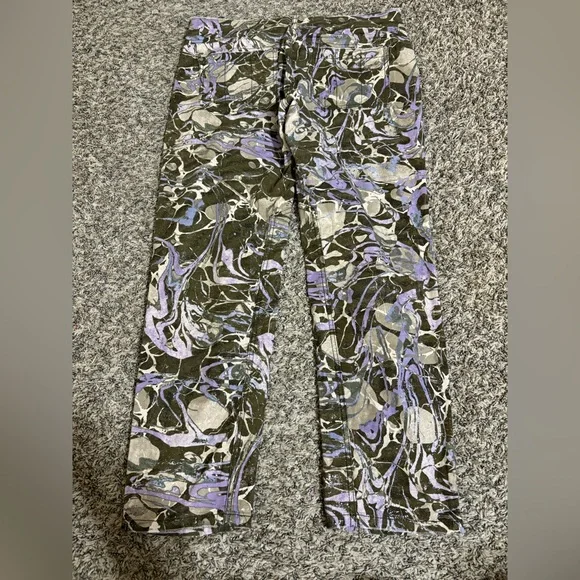 Pilcro Abstract Pattern Straight Leg Pants - Green, Purple, Cream - Picture 2 of 5